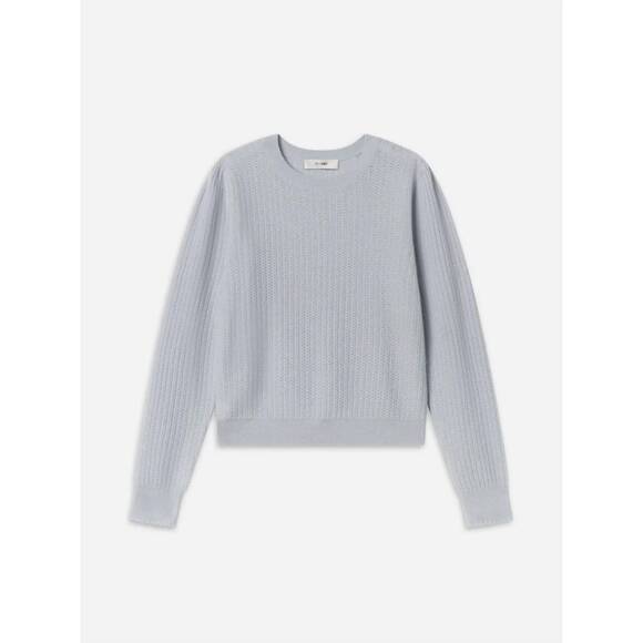 NEW FRAME chain pointelle long sleeve sweater in sky blue